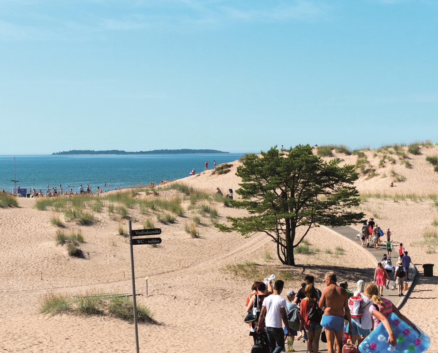 sand dunes and people on the summery sandy beach of Yyteri, Finland